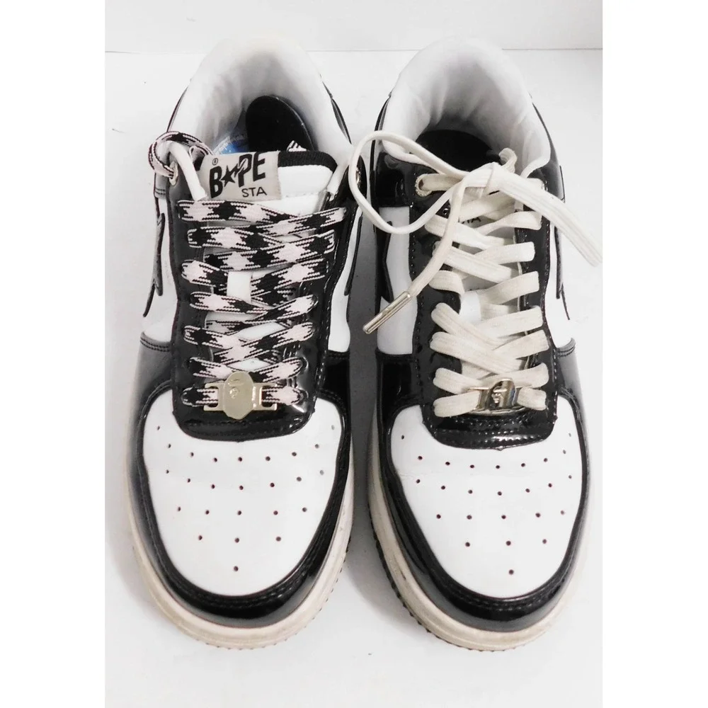 A Bathing Ape BAPE STA Bape Sta Patent Leather Black/White Men's Low Top sz 7.5